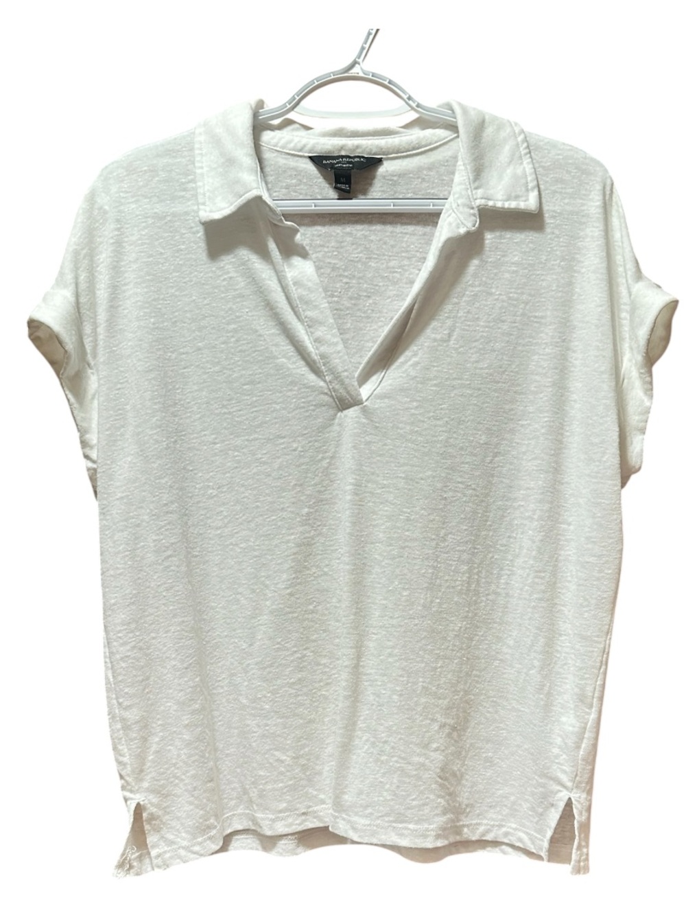 Banana Republic 50% Linen White Polo-Style Short Sleeve Shirt